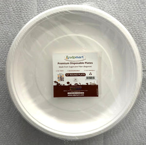 12" Round Premium Disposable Bagasse Plates  - 50qty