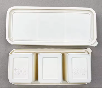 3 Compartment Corn Starch Long Grind Takeaway Container w Lid - 50qty