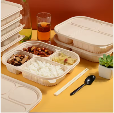 4 Compartment Corn Starch Takeaway Container w Lid - 50qty