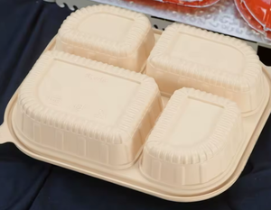 4 Compartment Corn Starch Takeaway Container w Lid - 50qty
