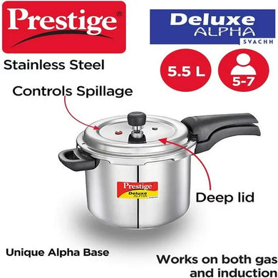 Prestige Deluxe Alpha Svachh Pressure Cooker, 5.5 Liter