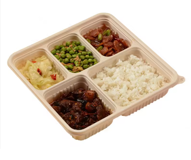 5 Compartment Corn Starch Takeaway Container w Lid - 50qty