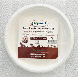 7" Round Round Premium Disposable Bagasse Plates - 50qty