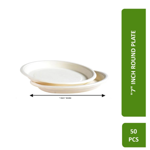 7" Round Round Premium Disposable Bagasse Plates - 50qty