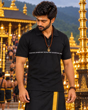 Load image into Gallery viewer, Men's Premium Black Branded Chest Tape Half Sleeve Polo T-Shirt