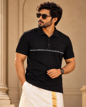Load image into Gallery viewer, Men's Premium Black Branded Chest Tape Half Sleeve Polo T-Shirt