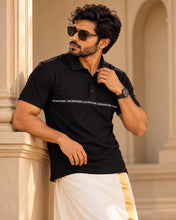 Load image into Gallery viewer, Men's Premium Black Branded Chest Tape Half Sleeve Polo T-Shirt