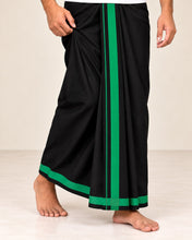 Load image into Gallery viewer, Pure Cotton Black Dhoti with Emerald Green Border