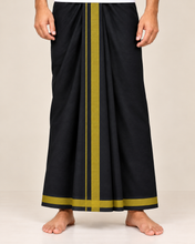Load image into Gallery viewer, Pure Cotton Black Dhoti with Mustard Gold Border