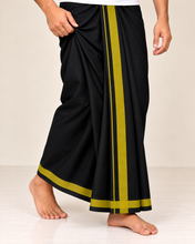 Load image into Gallery viewer, Pure Cotton Black Dhoti with Mustard Gold Border
