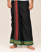 Load image into Gallery viewer, Pure Cotton Black Dhoti with Mayilkan Border and Maroon Accents