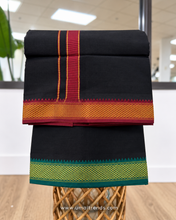 Load image into Gallery viewer, Pure Cotton Black Dhoti with Mayilkan Border and Maroon Accents