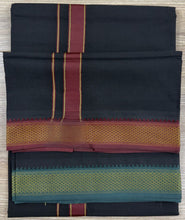 Load image into Gallery viewer, Pure Cotton Black Dhoti with Mayilkan Border and Maroon Accents