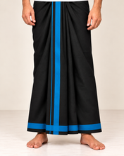 Load image into Gallery viewer, Pure Cotton Black Dhoti with Royal Blue Border