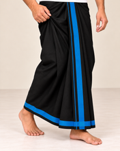 Load image into Gallery viewer, Pure Cotton Black Dhoti with Royal Blue Border