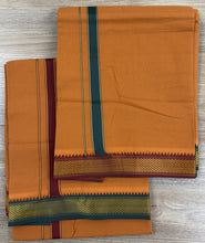 Load image into Gallery viewer, Pure Cotton Dark Kaavi with Mayilkan Border and Teal Green Accents
