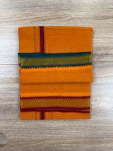 Load image into Gallery viewer, Pure Cotton Dark Kaavi Dhoti with Mayilkan Border and Maroon Accents