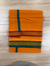 Load image into Gallery viewer, Pure Cotton Dark Kaavi with Mayilkan Border and Teal Green Accents