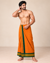 Load image into Gallery viewer, Pure Cotton Dark Kaavi with Mayilkan Border and Teal Green Accents