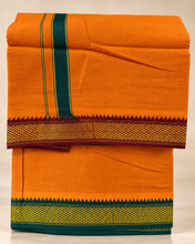 Load image into Gallery viewer, Pure Cotton Dark Kaavi with Mayilkan Border and Teal Green Accents