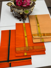 Load image into Gallery viewer, Pure Cotton Medium Kaavi Dhoti with Gold Zari Border and Maroon Accents