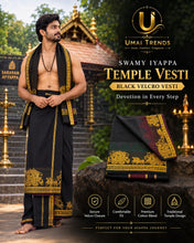 Load image into Gallery viewer, Men's Cotton Blend Single Layer Reversible Black Dhoti with Angavastram (Towel) – Design Border