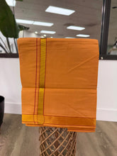 Load image into Gallery viewer, Pure Cotton Medium Kaavi Dhoti with Elegant Gold Zari Border