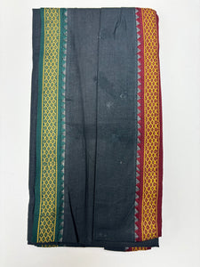 Men's Pure Cotton Single Layer Black Dhoti with Angavastram (Towel) - Gold Jari Mayilkhan Border