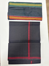 Load image into Gallery viewer, Men&#39;s Pure Cotton Single Layer Black Dhoti with Angavastram (Towel)