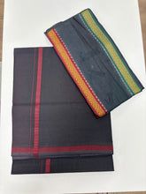 Load image into Gallery viewer, Men&#39;s Pure Cotton Single Layer Black Dhoti with Angavastram (Towel)