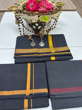 Load image into Gallery viewer, Men&#39;s Pure Cotton Single Layer Black Dhoti with Angavastram (Towel)