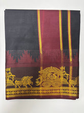 Load image into Gallery viewer, Men&#39;s Cotton Blend Single Layer Reversible Black Dhoti with Angavastram (Towel) – Design Border