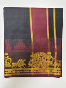 Men's Cotton Blend Single Layer Reversible Black Dhoti with Angavastram (Towel) – Design Border