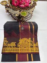 Load image into Gallery viewer, Men&#39;s Cotton Blend Single Layer Reversible Black Dhoti with Angavastram (Towel) – Design Border
