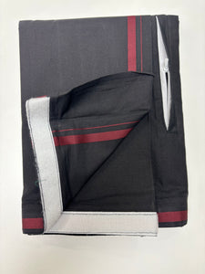 Men's Pure Cotton Single Layer Black Dhoti with Angavastram (Towel) - Gold Jari with Velcro