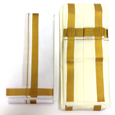 Angavastram (Towel) Cotton Blend White Color with Gold Jari Border