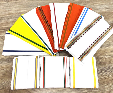 Angavastram (Towel) White Color with Assorted Color Border