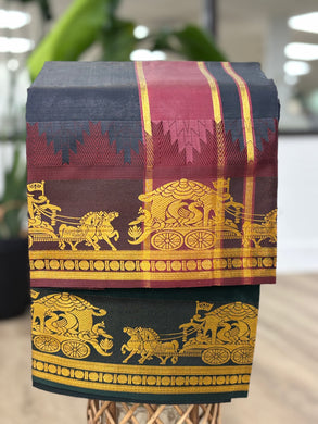 Men's Cotton Blend Single Layer Reversible Black Dhoti with Angavastram (Towel) – Design Border