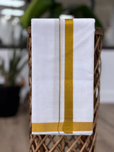Load image into Gallery viewer, Angavastram (Towel) Cotton Blend White Color with Gold Jari Border