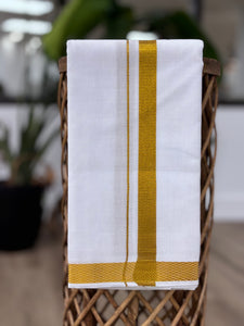 Angavastram (Towel) Cotton Blend White Color with Gold Jari Border