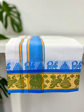 Load image into Gallery viewer, Jacquard Cotton Blend White Dhoti with Reversible Border