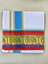 Load image into Gallery viewer, Jacquard Cotton Blend White Dhoti with Reversible Border