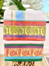 Load image into Gallery viewer, Jacquard Cotton Blend White Dhoti with Reversible Border