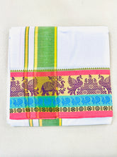 Load image into Gallery viewer, Jacquard Cotton Blend White Dhoti with Reversible Border