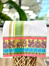 Load image into Gallery viewer, Jacquard Cotton Blend White Dhoti with Reversible Border