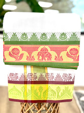 Load image into Gallery viewer, Jacquard Cotton Blend White Dhoti with Reversible Border