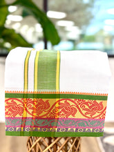 Load image into Gallery viewer, Jacquard Cotton Blend White Dhoti with Reversible Border