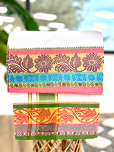 Load image into Gallery viewer, Jacquard Cotton Blend White Dhoti with Reversible Border