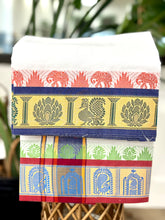 Load image into Gallery viewer, Jacquard Cotton Blend White Dhoti with Reversible Border