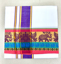 Load image into Gallery viewer, Jacquard Cotton Blend White Dhoti with Reversible Border